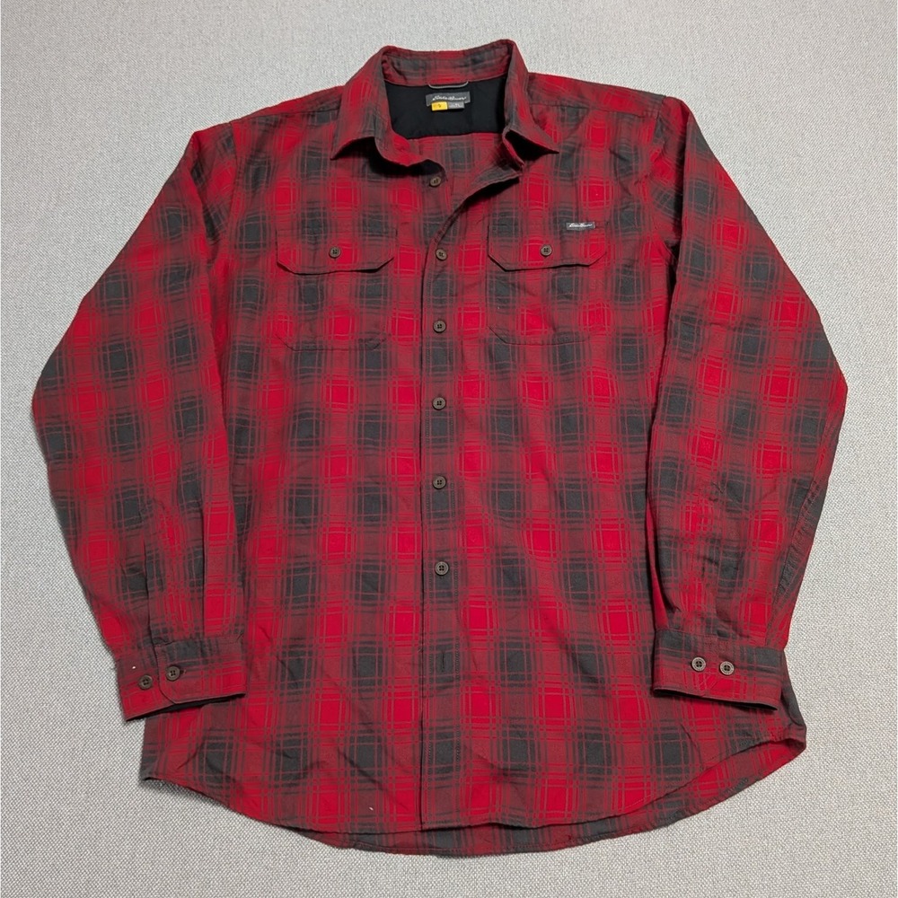 Eddie Bauer Men's TL Red Black Plaid Flannel Long Sleeve Button Shirt Heavy